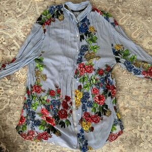 Zara Blue Striped Floral Shirt
